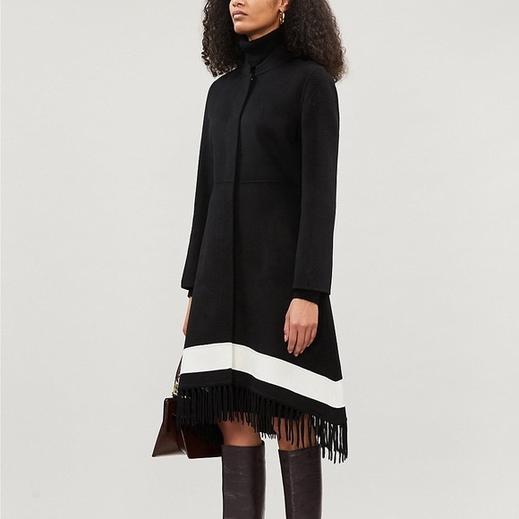 Maje Jackets & Blazers - Maje Wool Black Coat with Fringe Hem Size 36 US 2-4